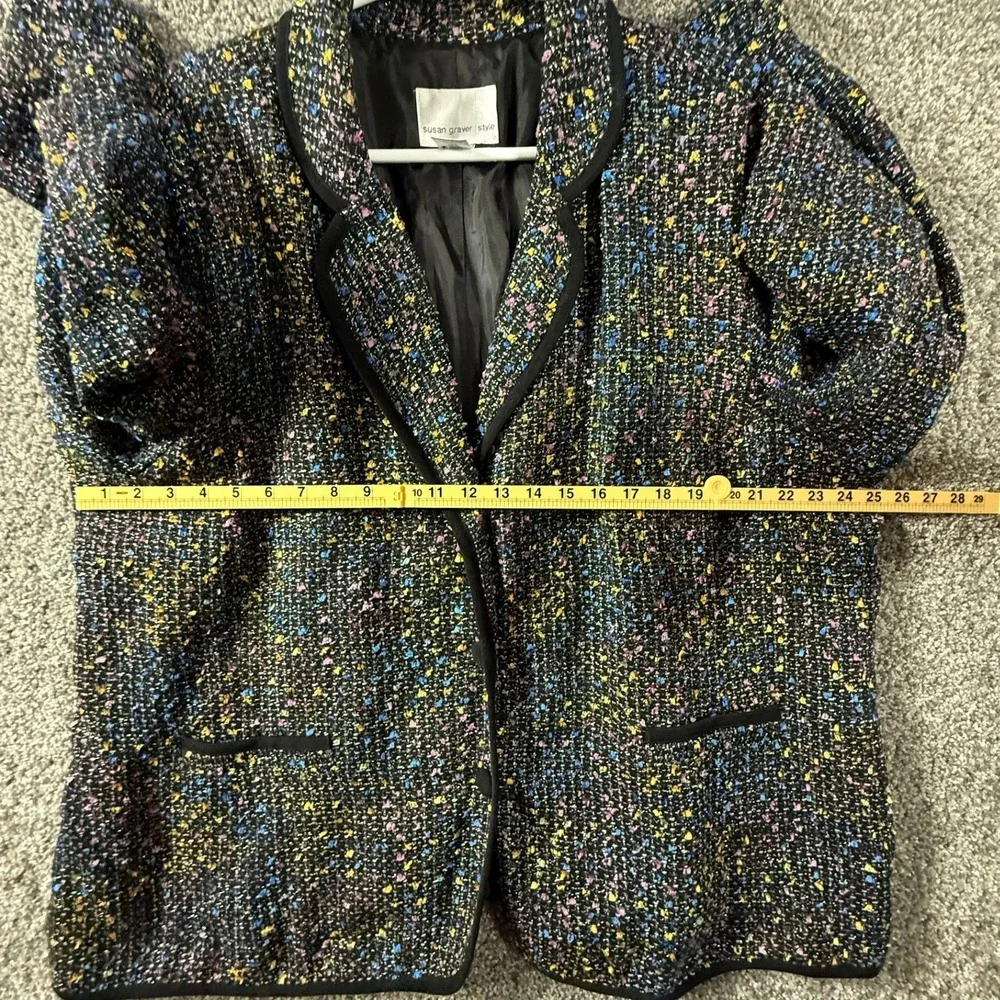 Susan Graver Style Multi Color Confetti Tweed Blazer Metallic Trim 3X Womens